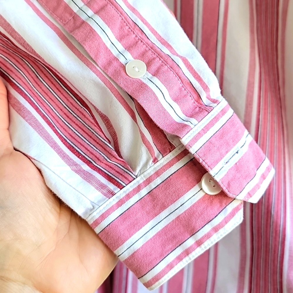 Talbots Petites Pink Stripe Button Down Shirt Wrinkle Resistant PM 100% Cotton - Picture 12 of 12